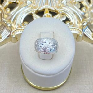 Anillo Chapita Hojas Oro Blanco